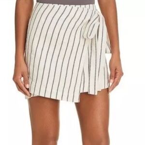 Theory linen cotton wrap tie split striped mini skirt